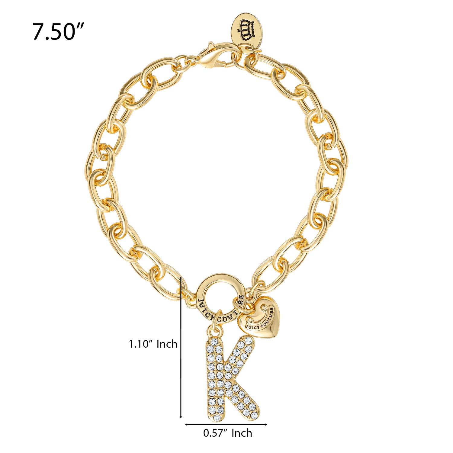 Juicy Couture Pavé Initial Charm Bracelet - 7.5'' Gold Tone Link