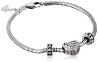 Disney Stainless Steel Heart Bead Charm 2 Stoppers Small and Medium Starter Bracelet, 7.5"