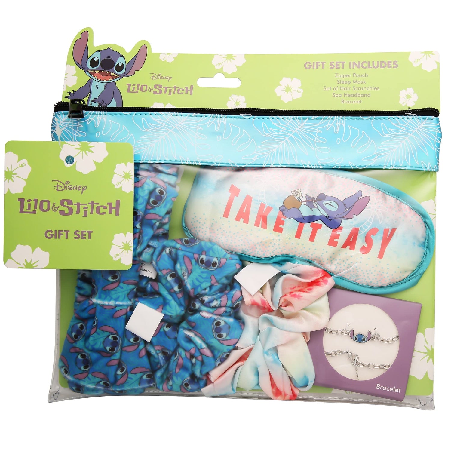 Disney Lilo & Stitch Gift Set - Spa Set w/Pouch, Sleep Mask, Hair Scrunchies and Headband - Officially Licensed