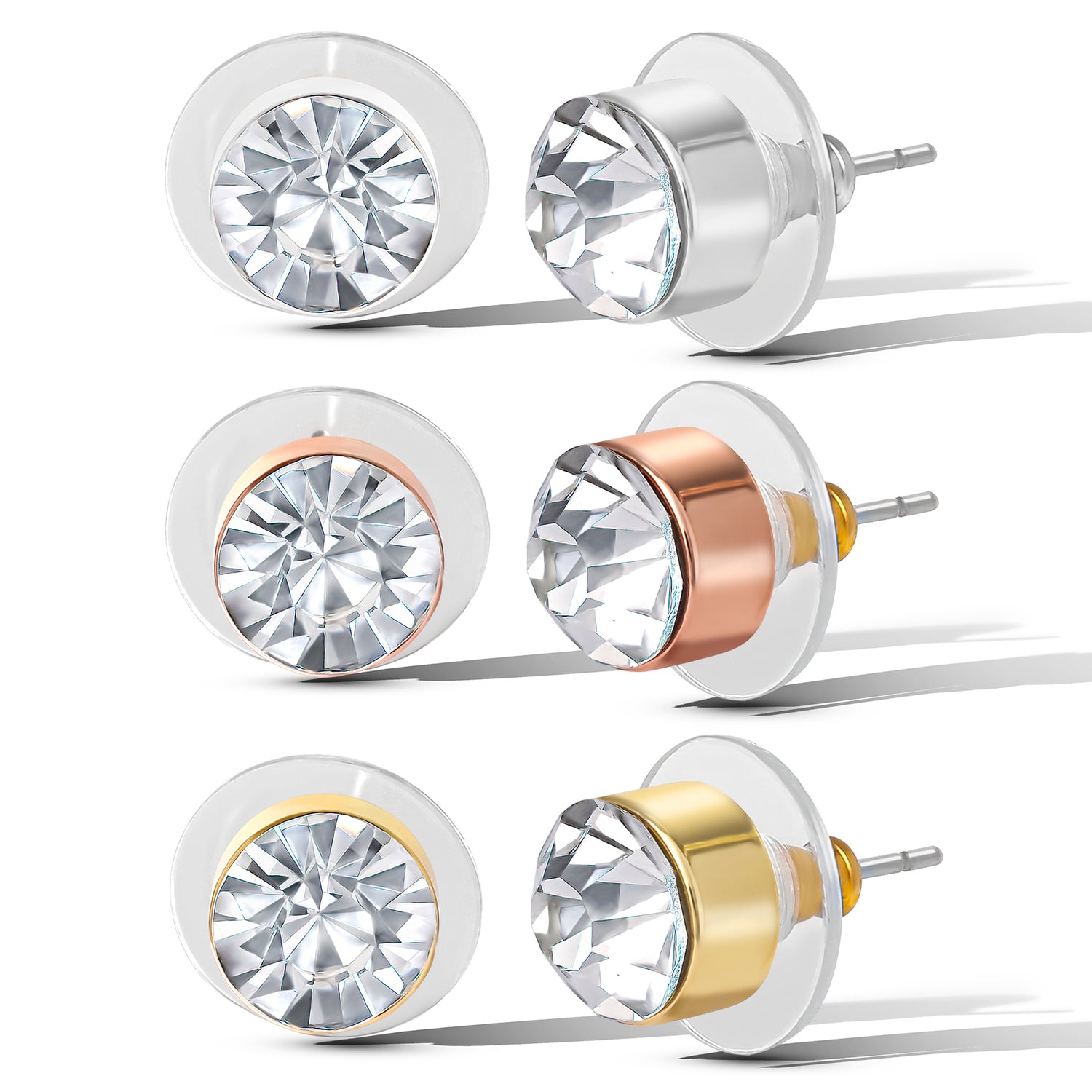 Jessica Simpson Crystal Stud Earrings Set - Trio of Sparkling Styles - Clear