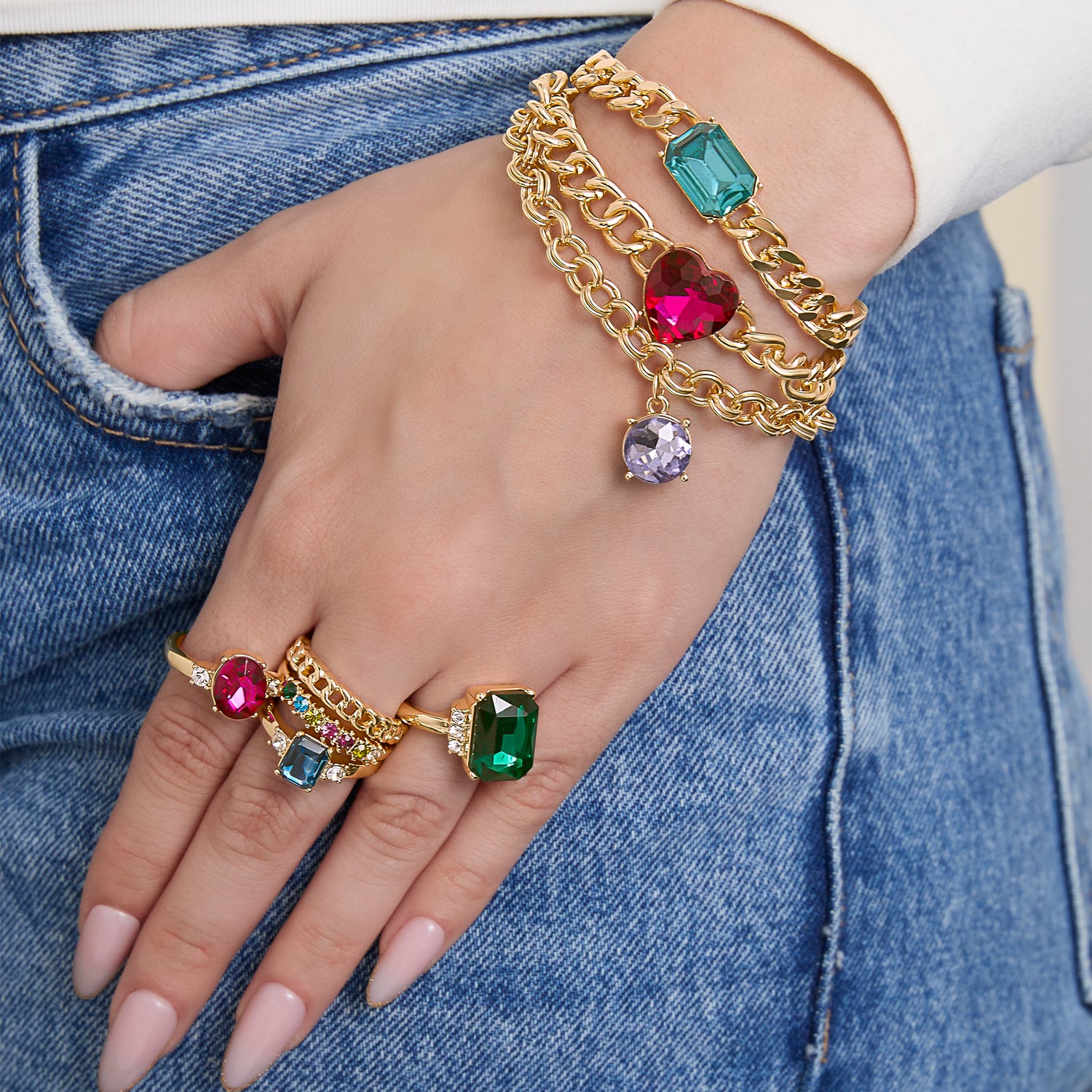 Jessica Simpson Multi-Gemstone Statement Ring Set