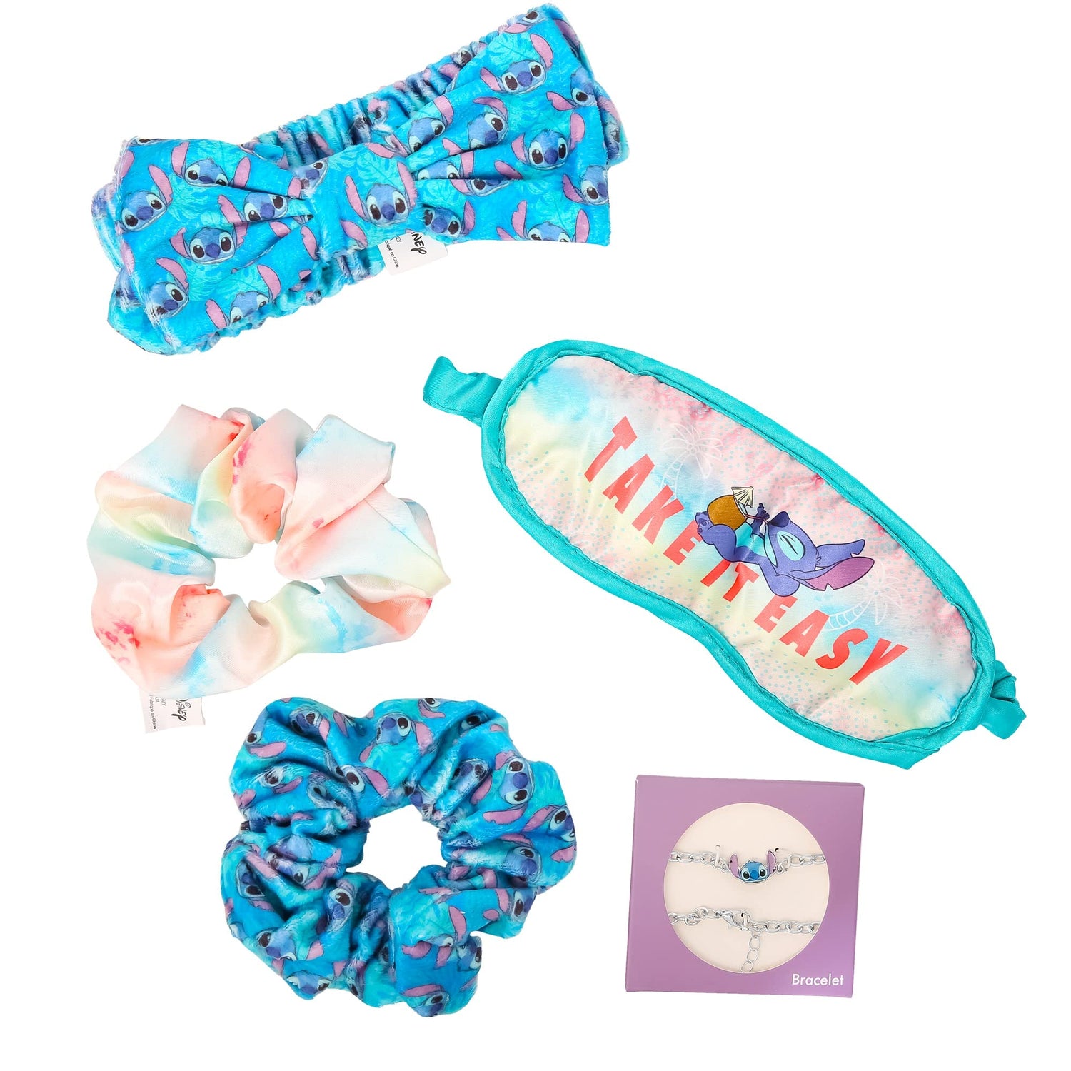 Disney Lilo & Stitch Gift Set - Spa Set w/Pouch, Sleep Mask, Hair Scrunchies and Headband - Officially Licensed