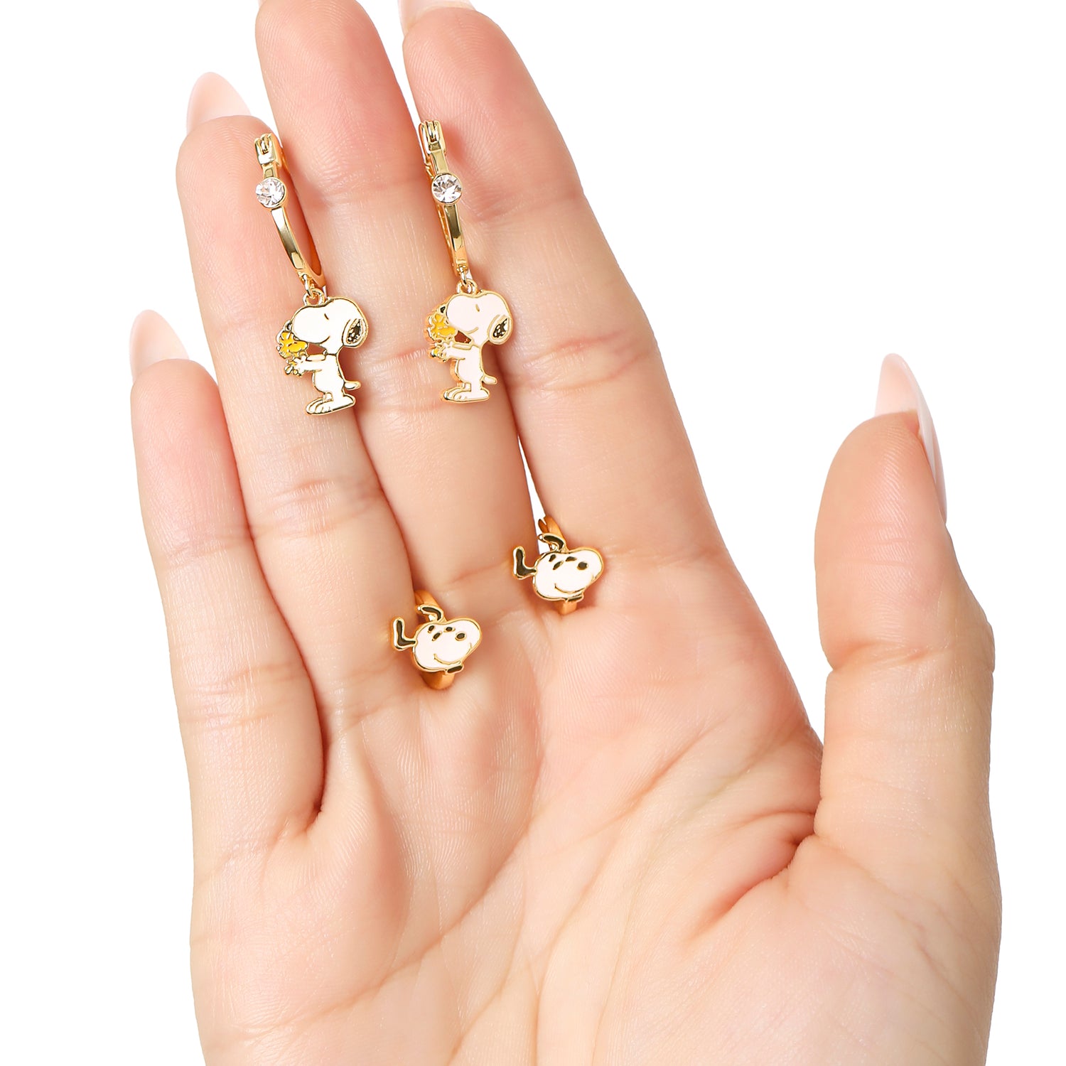 Peanuts Snoopy Earring Set, 2-Pair, Gold-Tone Studs & Dangle Hoops