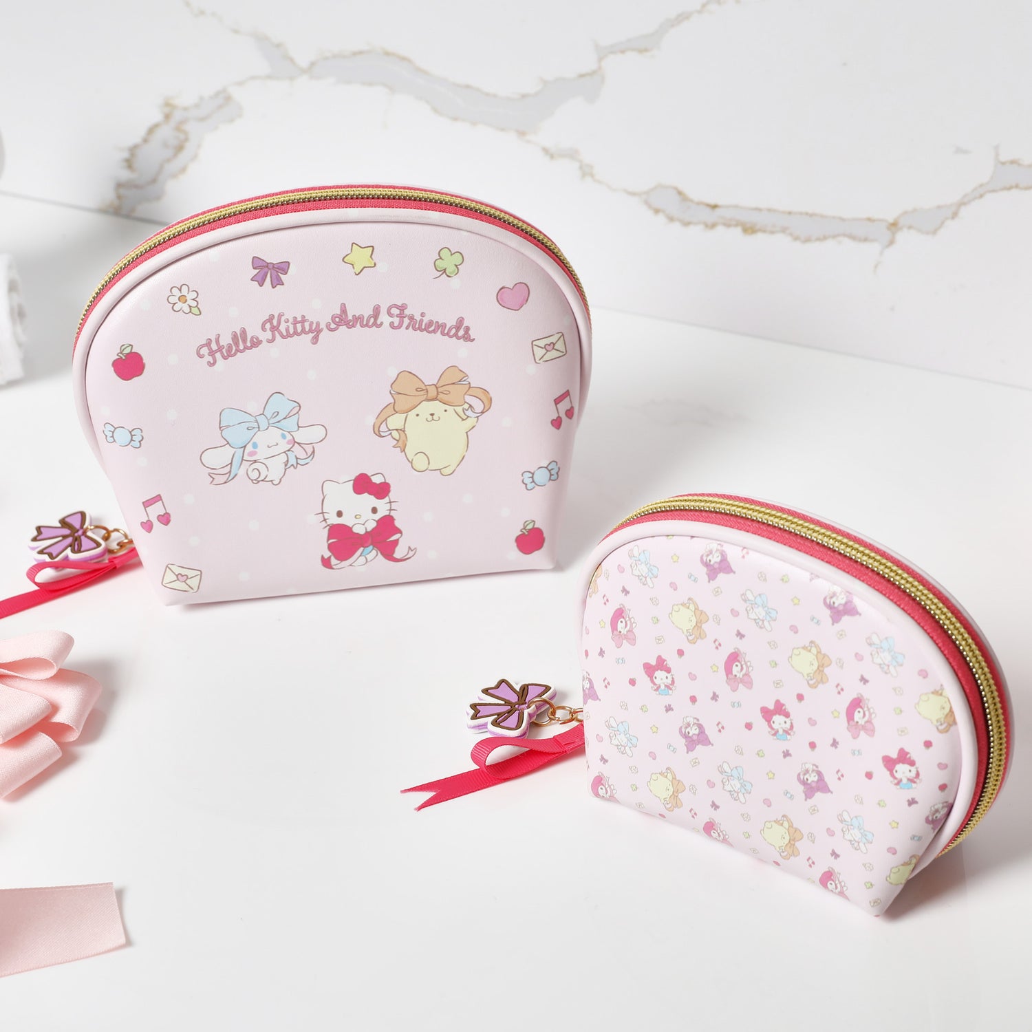 Hello Kitty and Friends Dome Makeup Bag Set Official License, Large and Small Cute Cosmetic Travel Bags, Sanrio Gifts
