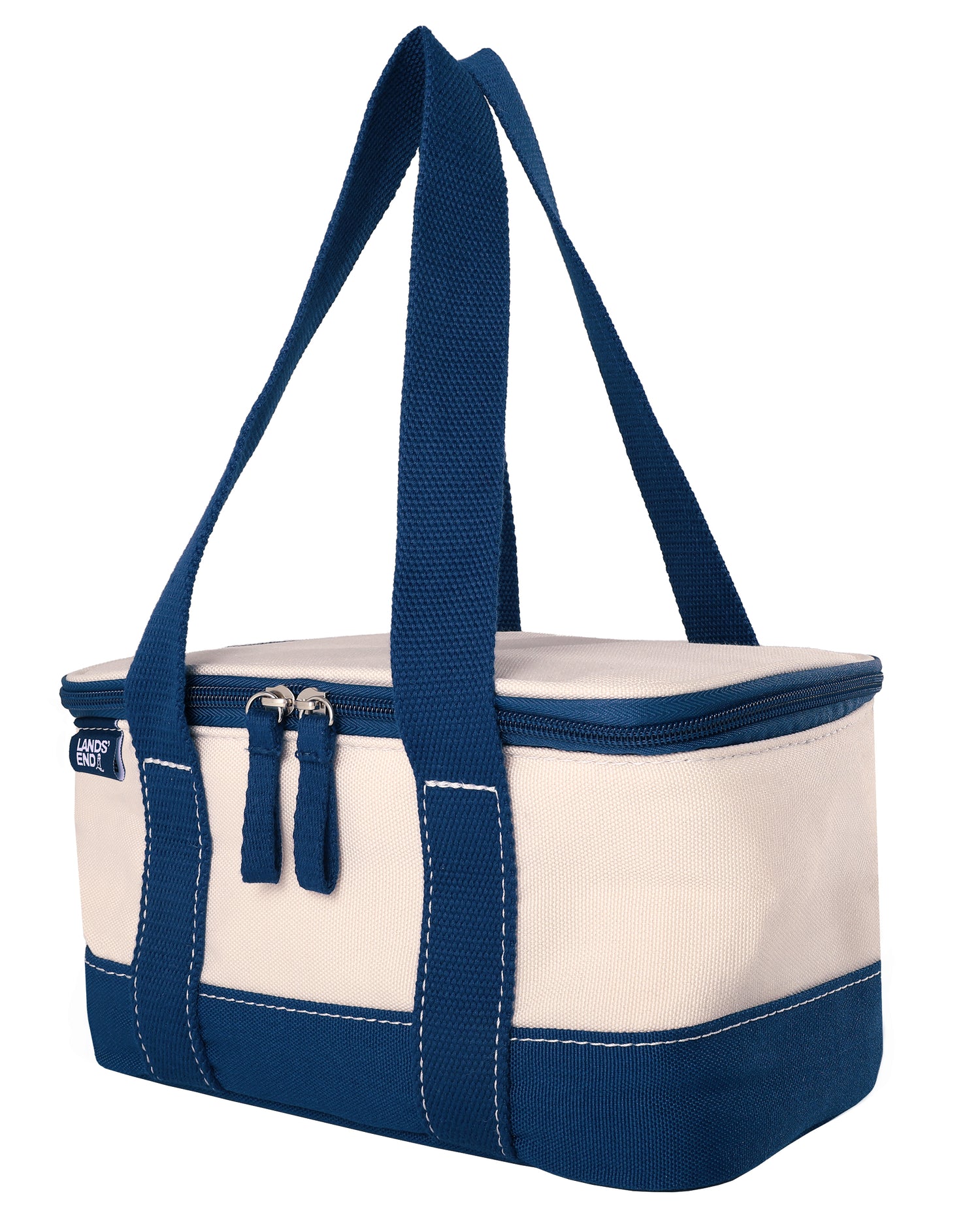 Lands' End Rectangular Small Cooler Bag Insulated 1.5 Gal, Canvas Soft Cooler with Tote Handles and Zip Closure (Navy) - Navy