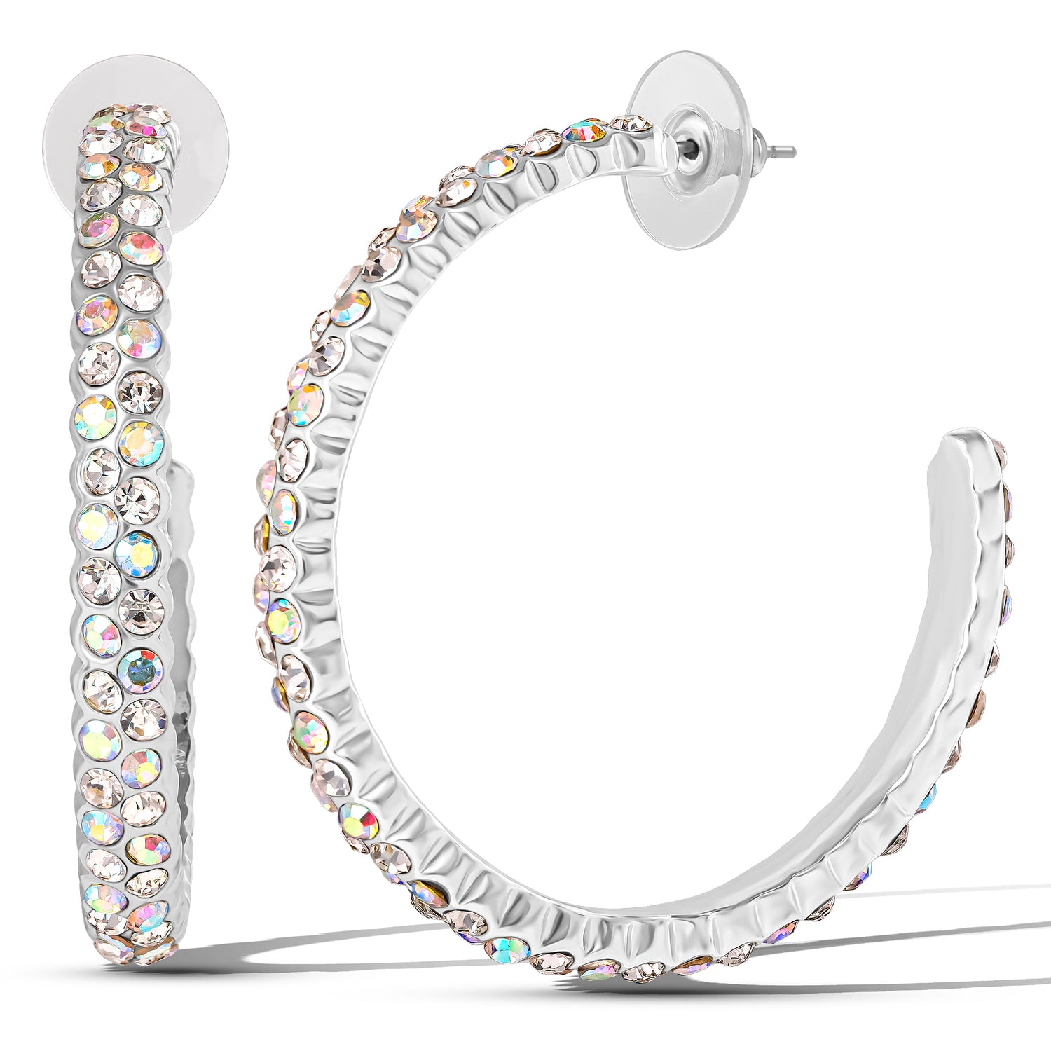 Jessica Simpson Crystal-Embellished Silver-Tone Hoop Earrings – Glamorous Statement Hoops