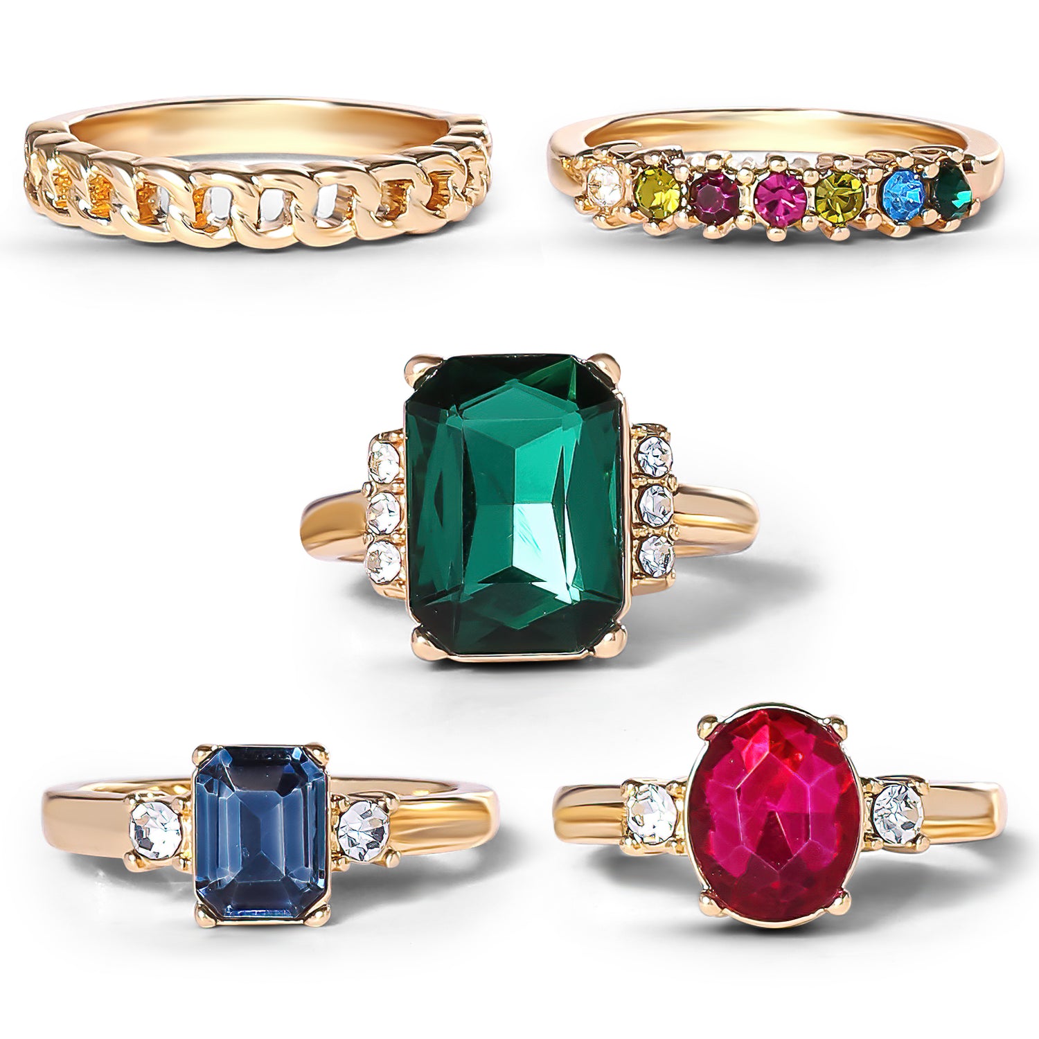 Jessica Simpson Multi-Gemstone Statement Ring Set