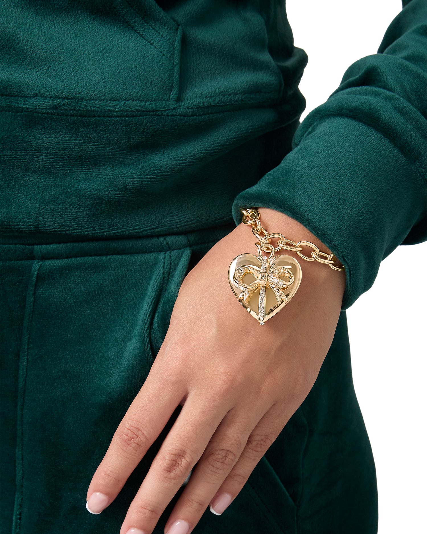 Juicy Couture Heart Bow Drop Bracelet, Gold‑Tone Pavé