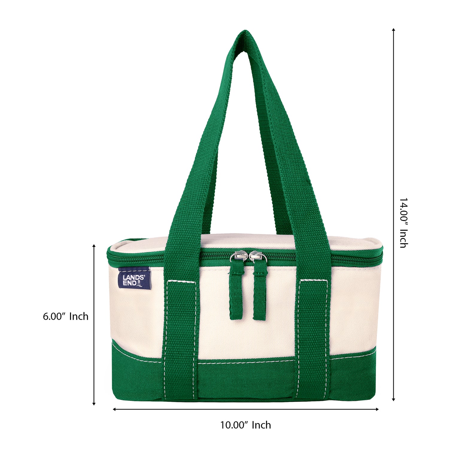 Lands' End Rectangular Small Cooler Bag Insulated 1.5 Gal, Canvas Soft Cooler with Tote Handles and Zip Closure (Kelly Green) - Green