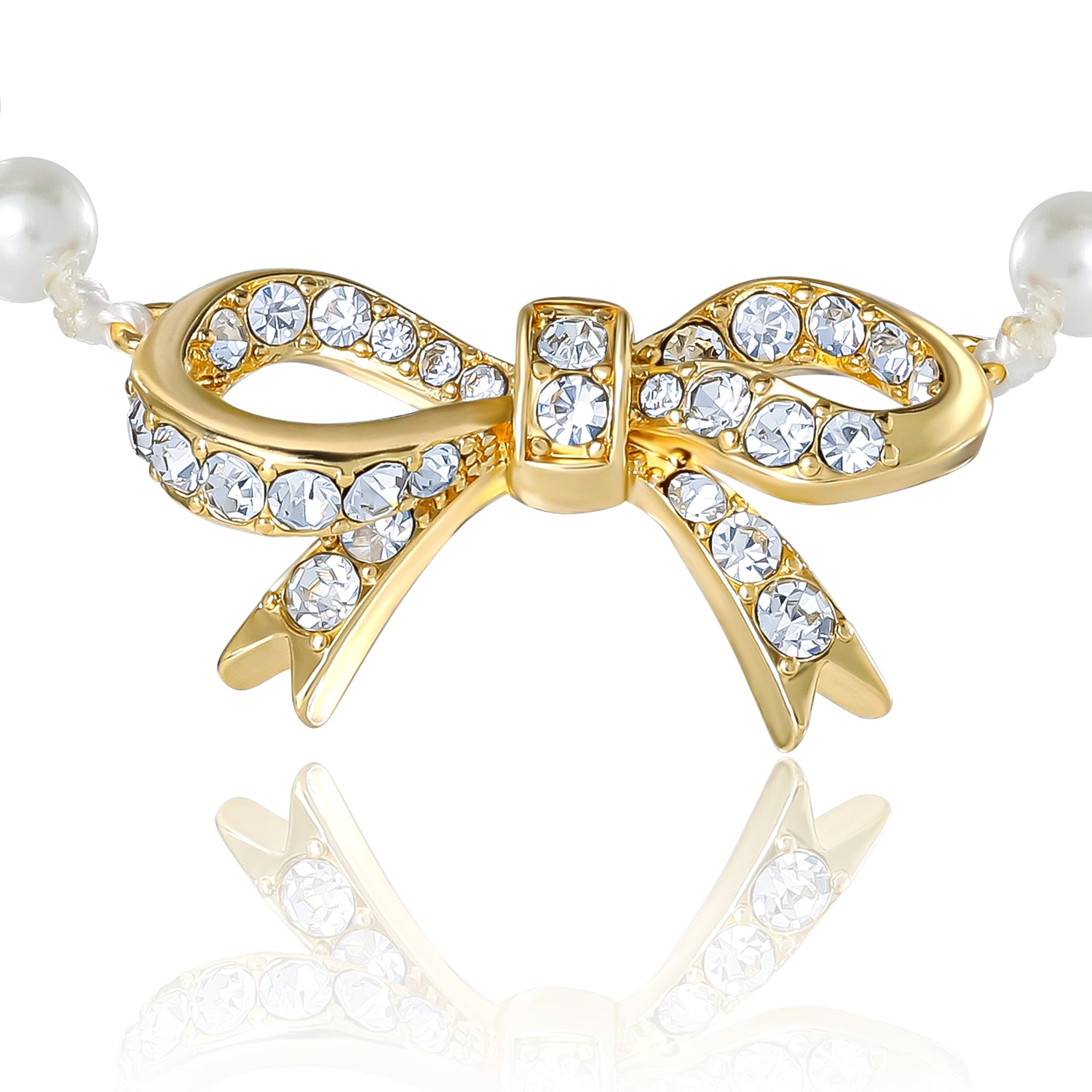Juicy Couture Pearl Necklace with Pavé Bow, Gold‑Tone Accents