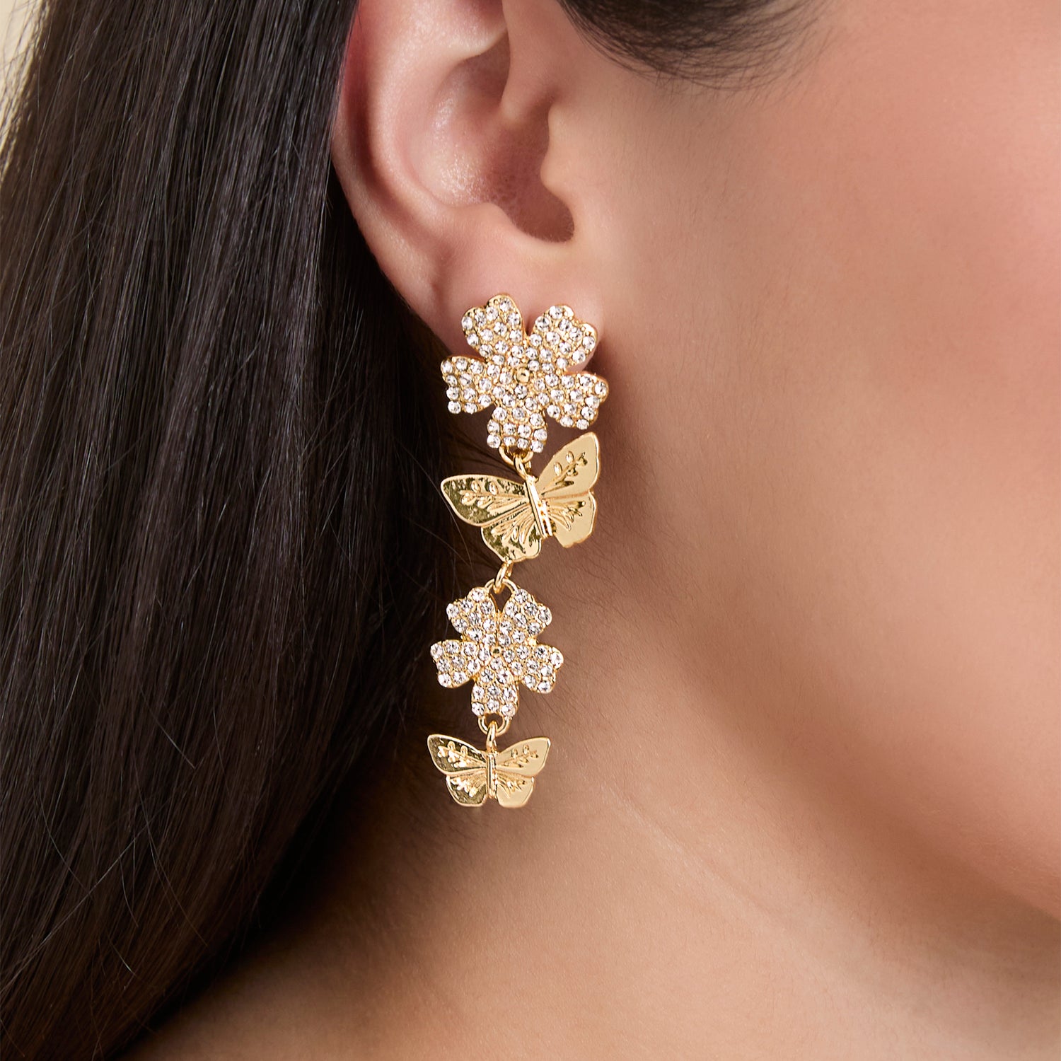 JS Jessica Simpson Vertical Butterfly Drop Earrings with Shiny Gold Tone Finish