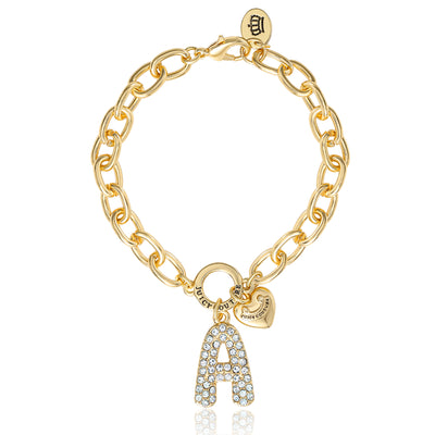 Juicy Couture Pavé Initial Charm Bracelet - 7.5'' Gold Tone Link