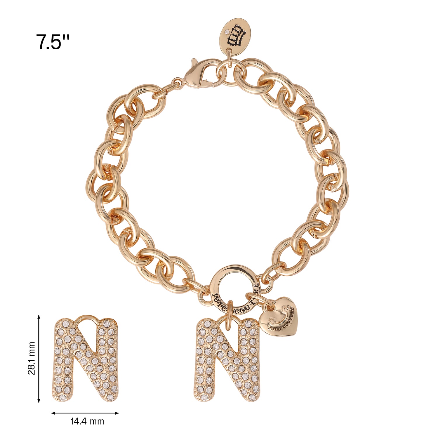 Juicy Couture Pavé Initial Charm Bracelet - 7.5'' Gold Tone Link - N