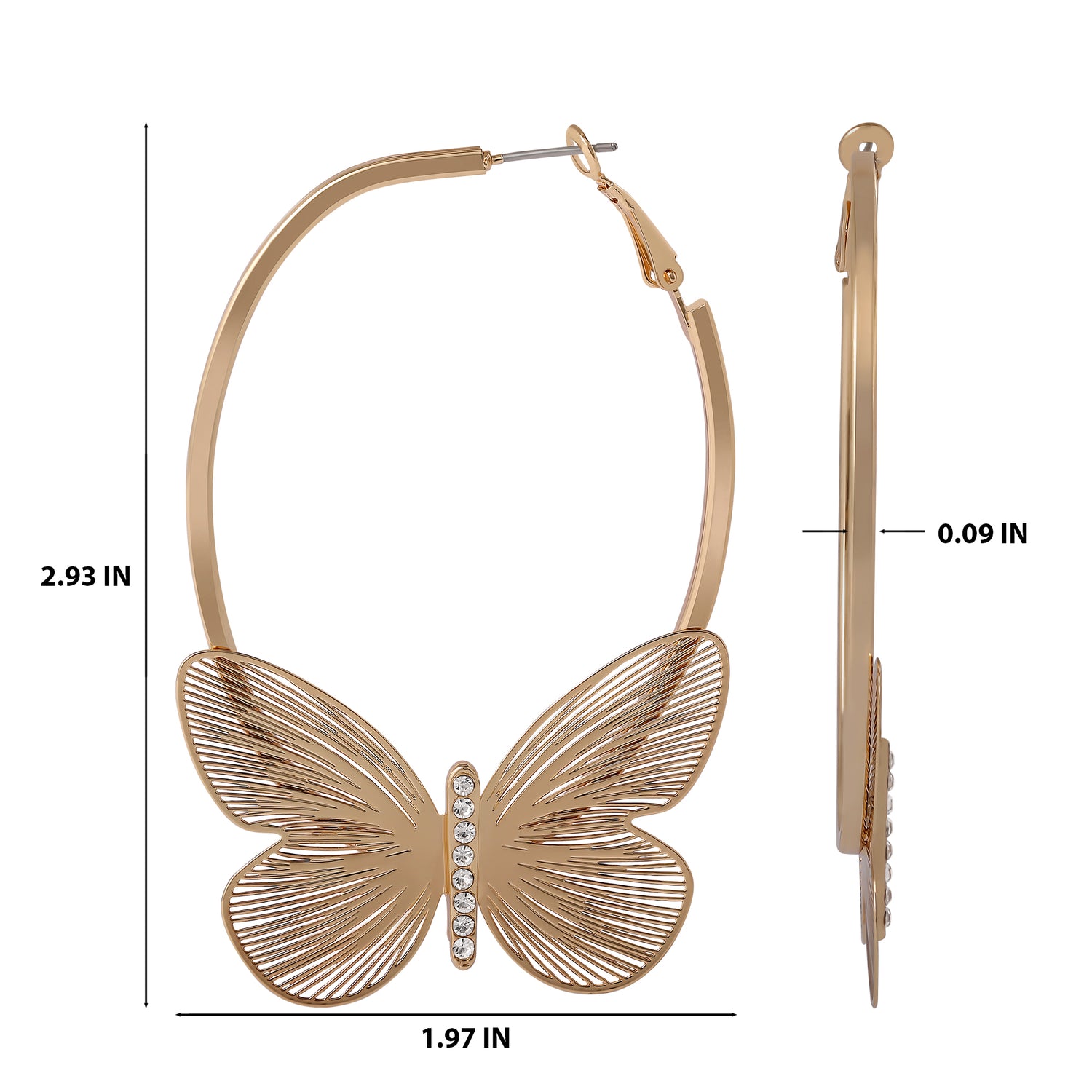 JS Jessica Simpson Gold-Tone Butterfly Hoop Earrings with Textured Wings