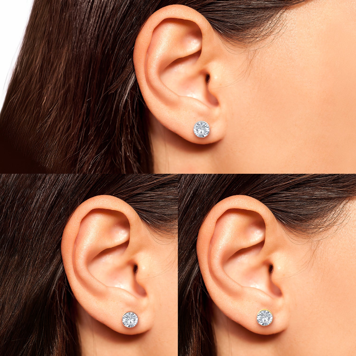 Jessica Simpson Crystal Stud Earrings Set - Trio of Sparkling Styles - Clear