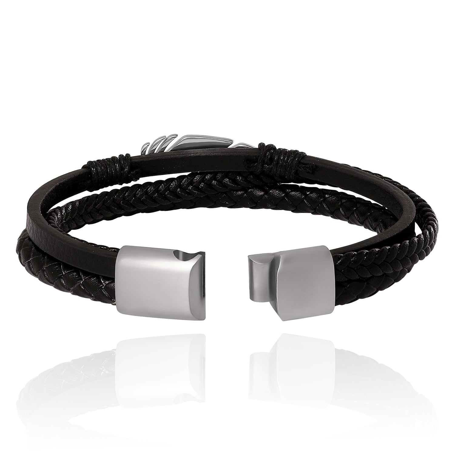 Lucky Brand Mens Triple Row Black Bracelet with Silver Accents