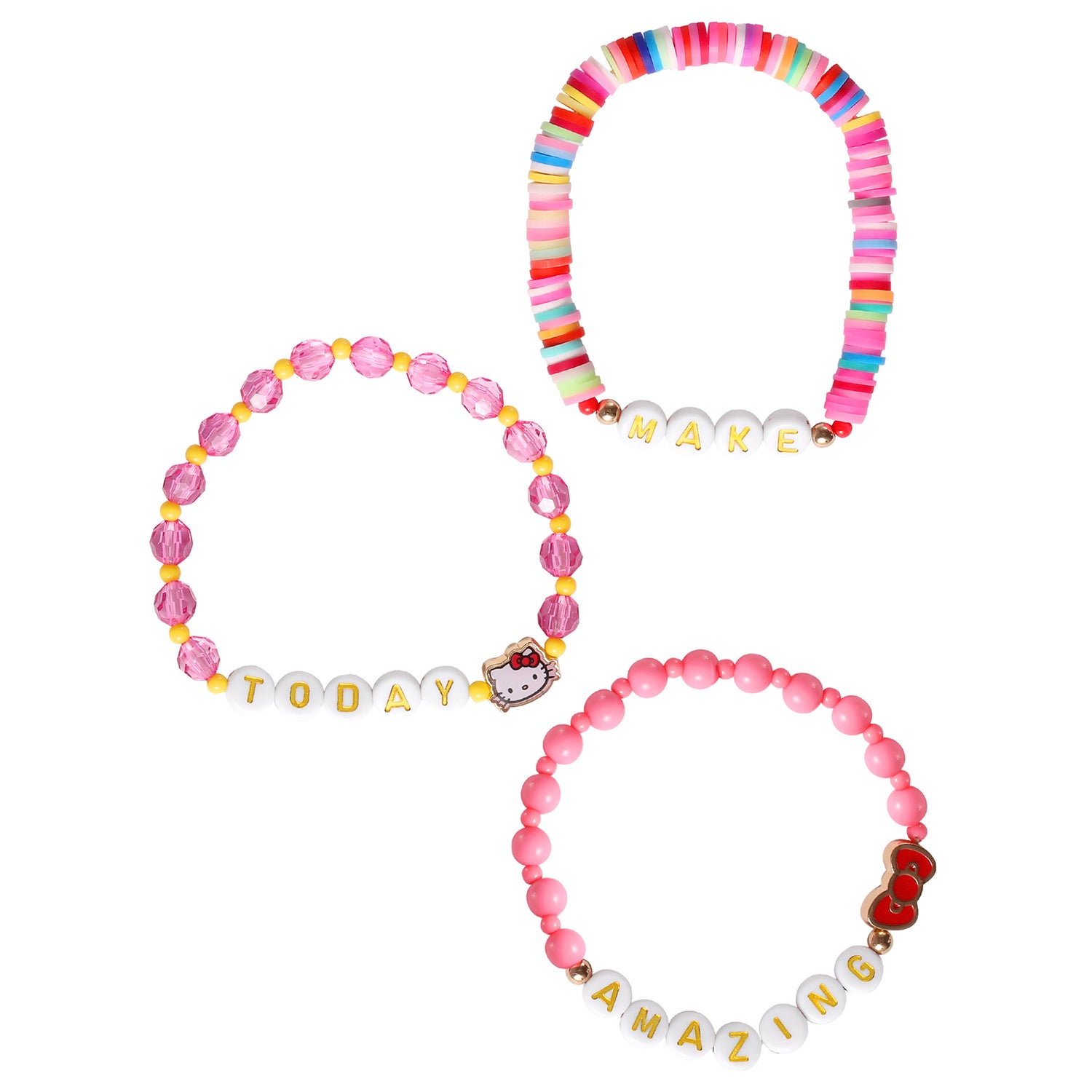 SALLY ROSE Hello Kitty Bracelet Make Today Amazing 3-Piece Set Official License, Fashion Jewelry Beaded Sanrio Bracelets Set of 3