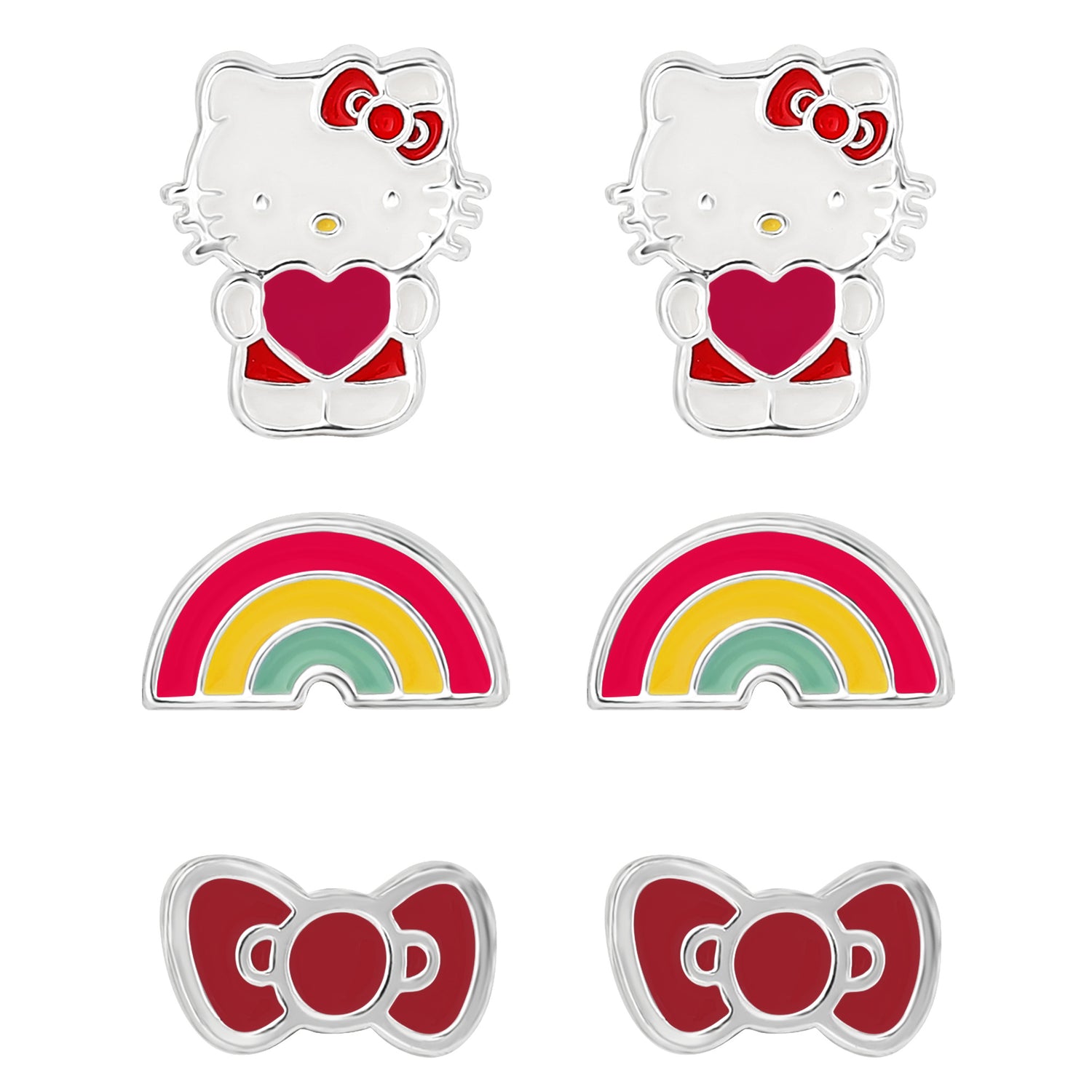 Hello Kitty Stud Earrings Set for Women, 3 Pairs, Sanrio Studs