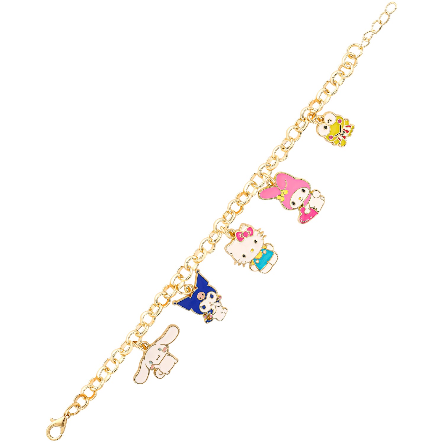 SALLY ROSE Hello Kitty and Friends Charm Bracelet for Women Official License, 7"+1" Gold-Tone Fashion Bracelet with Sanrio Charms