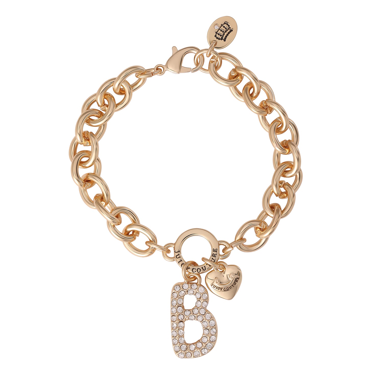 Juicy Couture Pavé Initial Charm Bracelet - 7.5'' Gold Tone Link - B