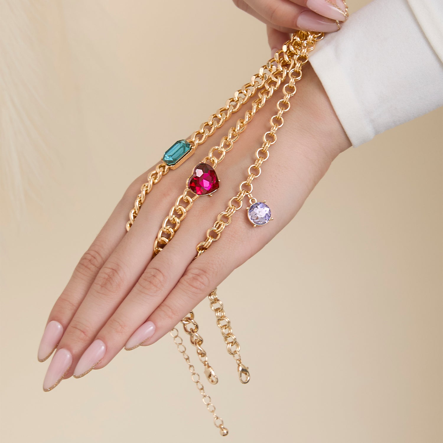 Jessica Simpson 3-Piece Chunky Gemstone Chain Bracelet Set