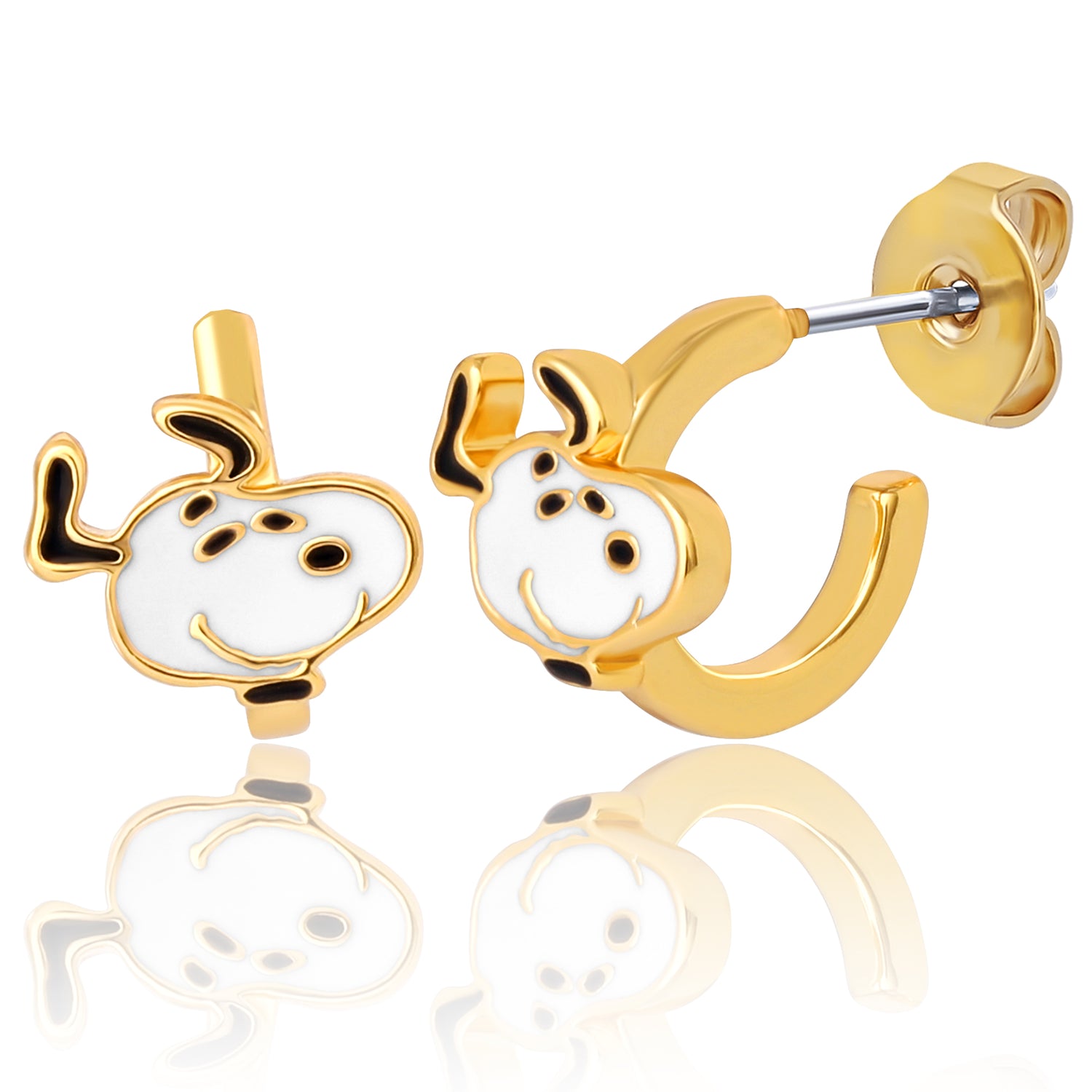 Peanuts Snoopy Earring Set, 2-Pair, Gold-Tone Studs & Dangle Hoops