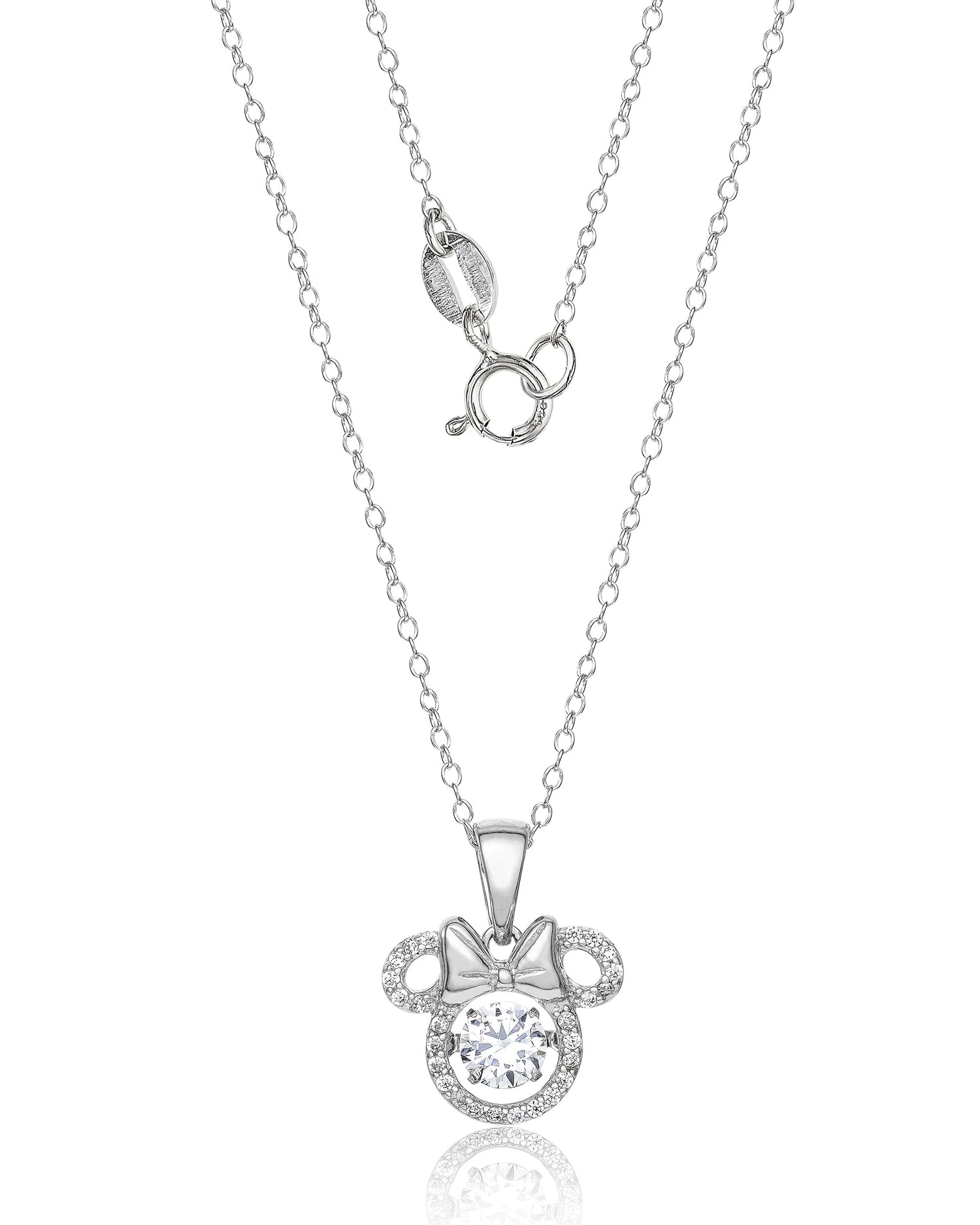 Disney Minnie Mouse Sterling Silver Dancing Cubic Zirconia Pendant Necklace