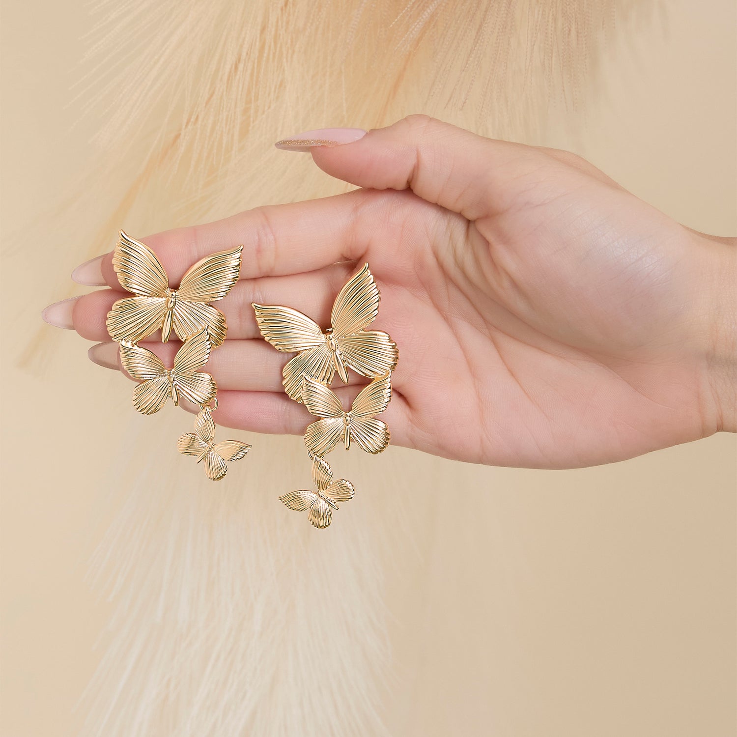 JS Jessica Simpson Cascading Butterfly Drop Earrings in Gold-Tone