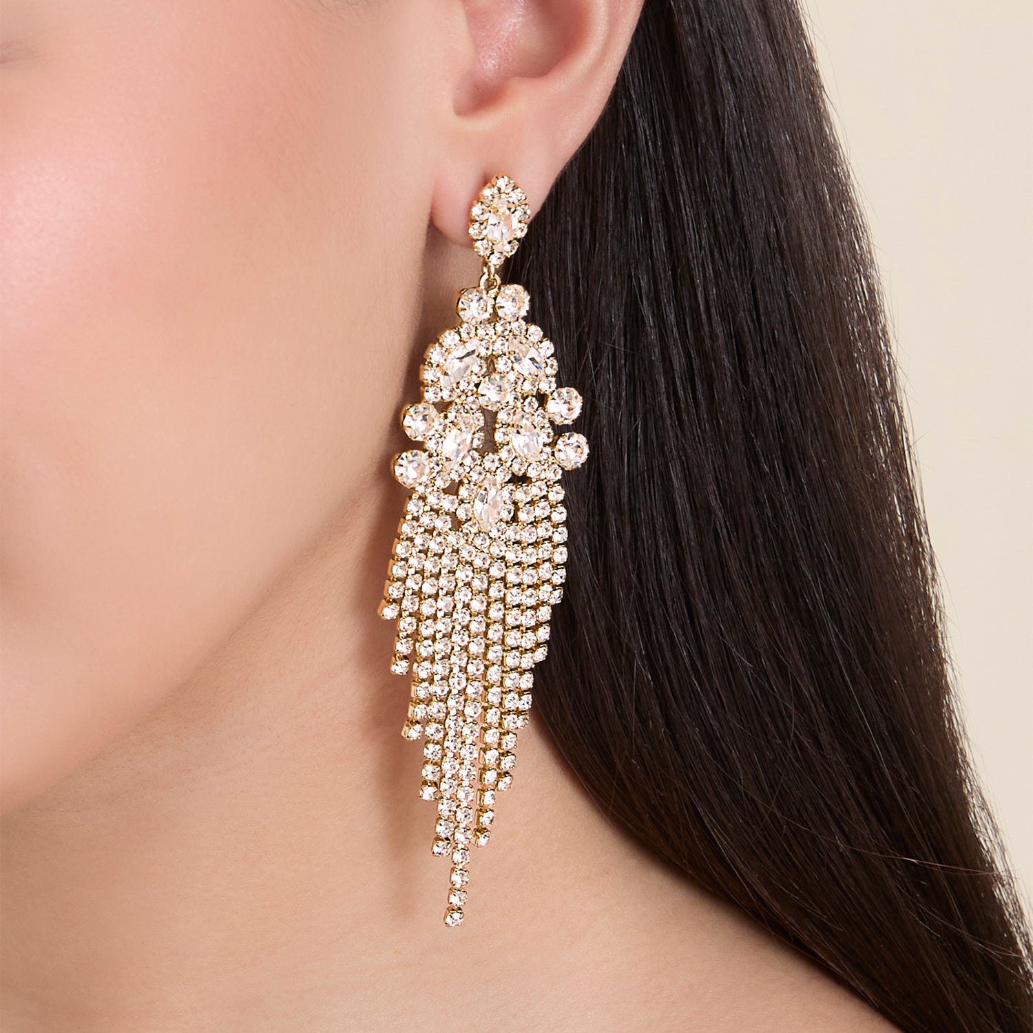 Jessica Simpson Crystal Fan Drop Earrings in Silver-Tone