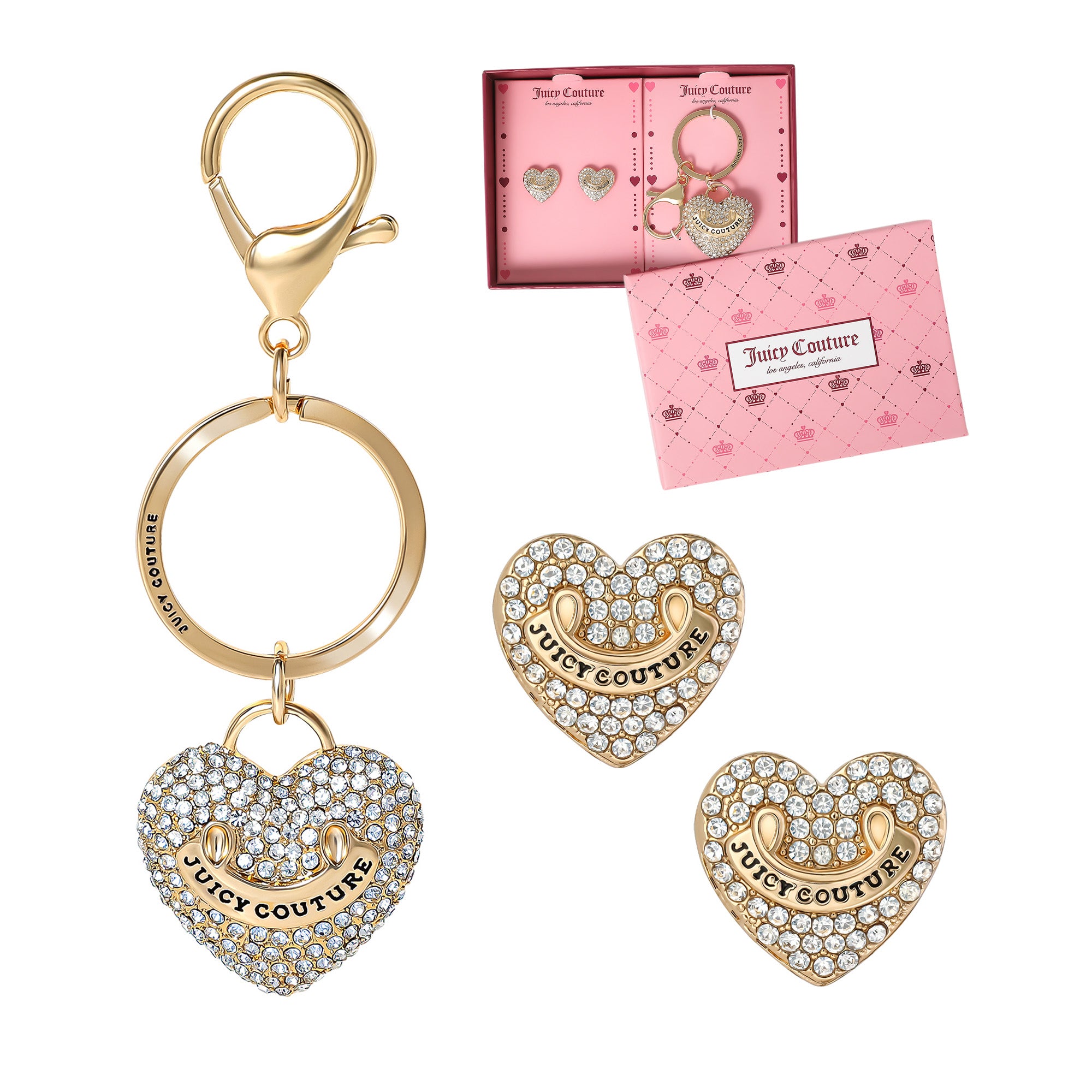 Juicy Couture Gold-Tone Pave Heart Keychain & Earrings Set | Sally Rose