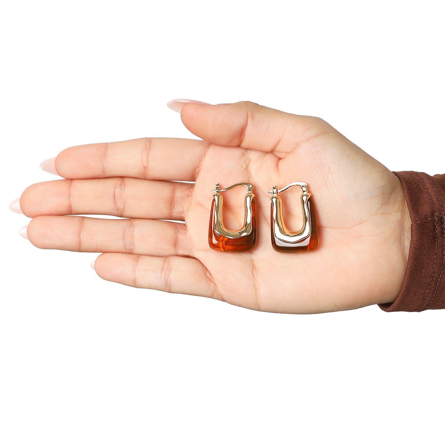 Jessica Simpson Square Hoop Earrings for Women, Amber Brown and Gold-Tone Thick Earrings Drop