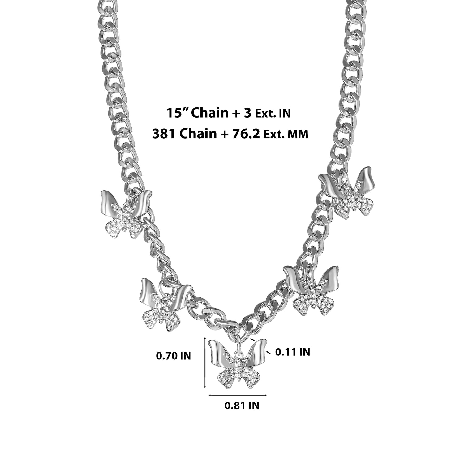 JS Jessica Simpson Silver-Tone Butterfly Charm Curb Chain Necklace