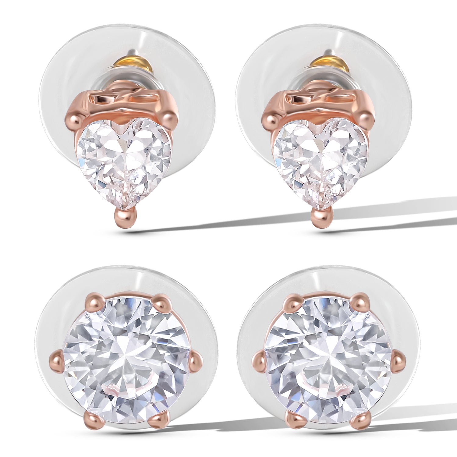 Jessica Simpson Heart and Round Crystal Stud Earring Set - 2 Pairs