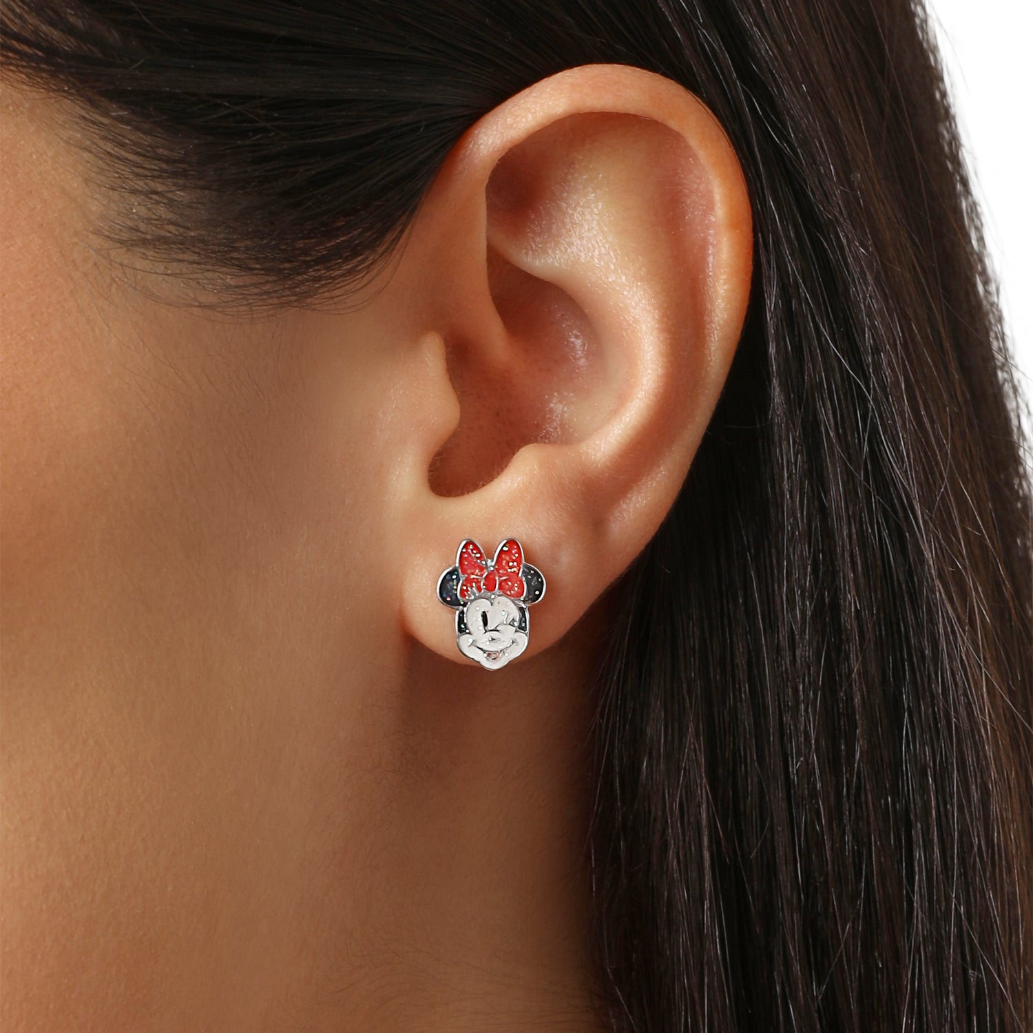 Disney Minnie Mouse Red Bow Earring Set, 3 Pairs (Hoops, Drops & Studs), Silver‑Tone