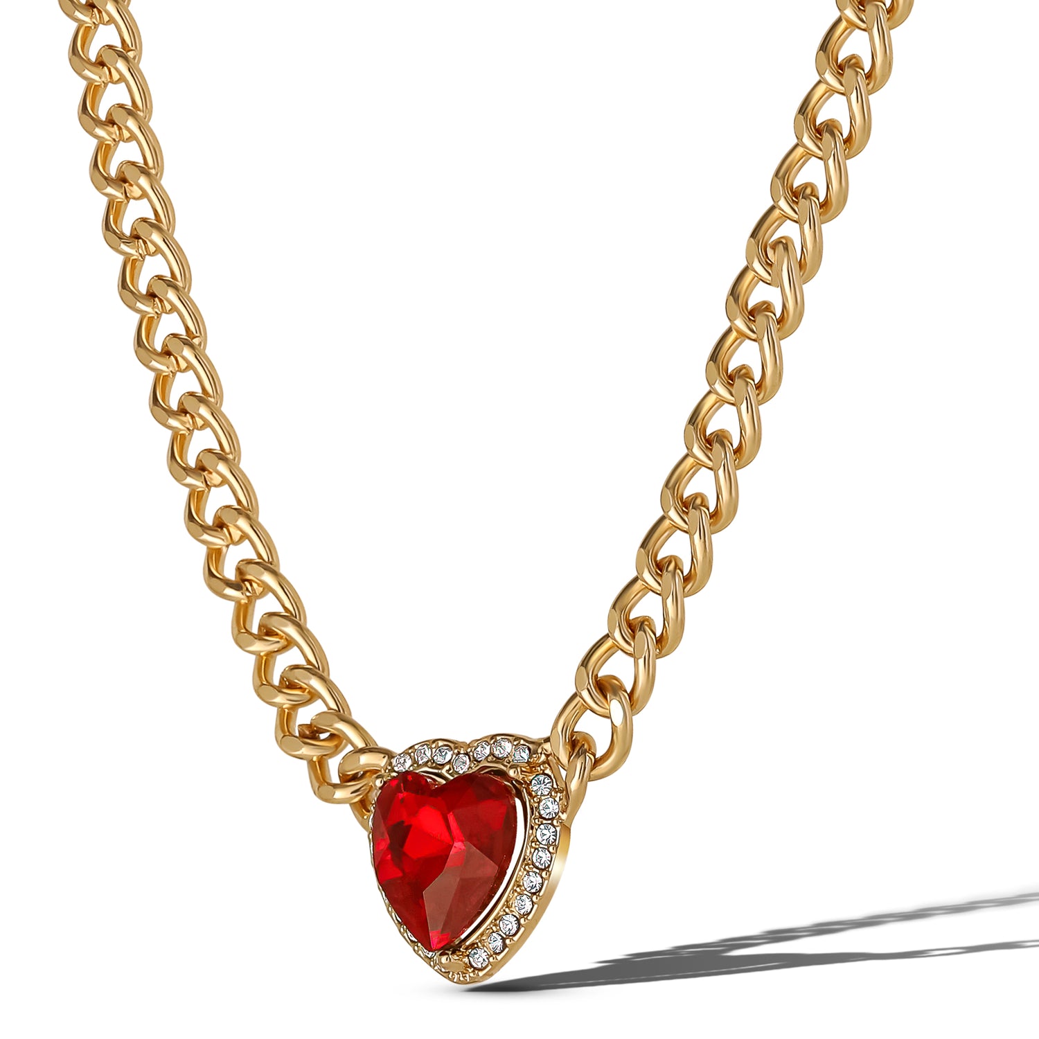 Jessica Simpson Gold-Tone Chain Necklace with Red Heart Gemstone