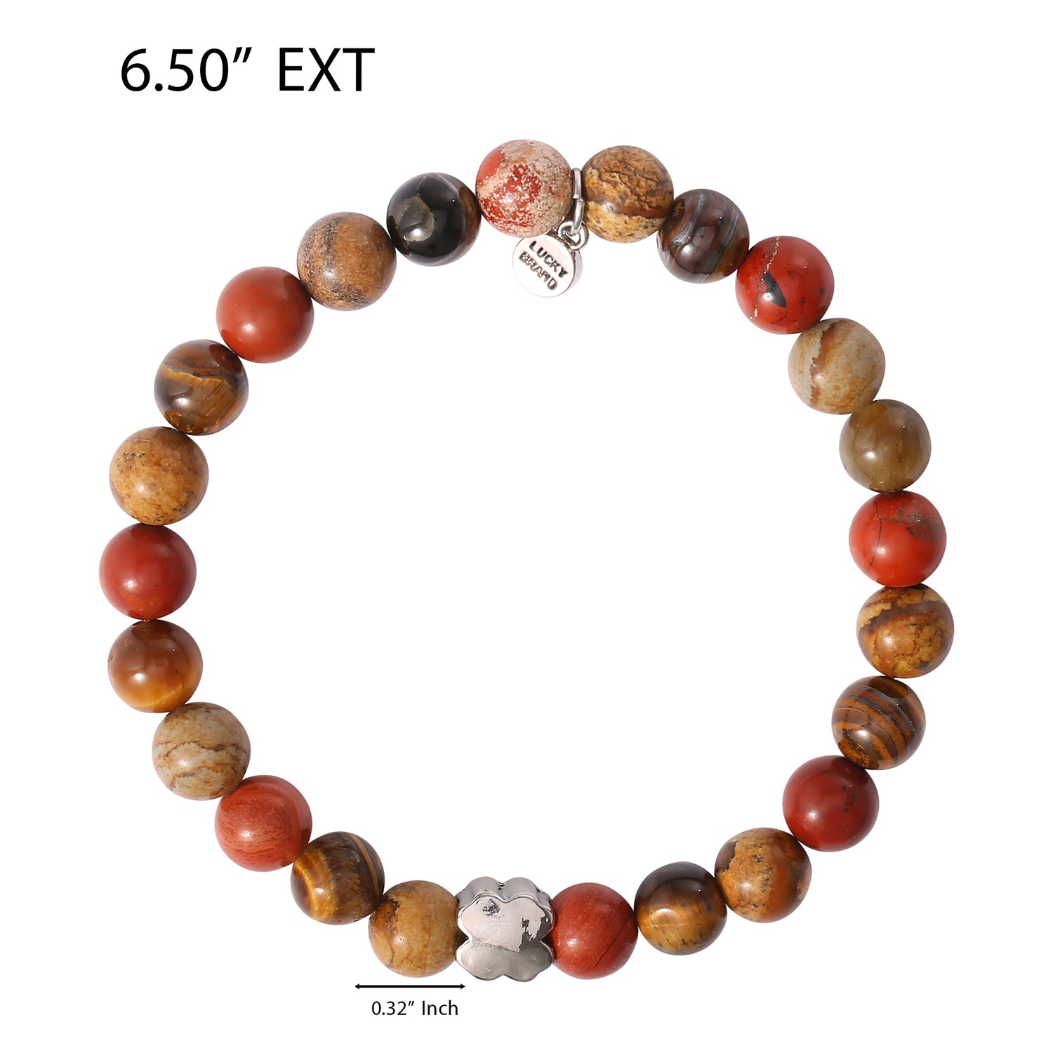 Lucky Brand Red Jasper Mens Bracelet, Stretch Beaded Bracelet for Men with Clover Logo and Jasper Beads