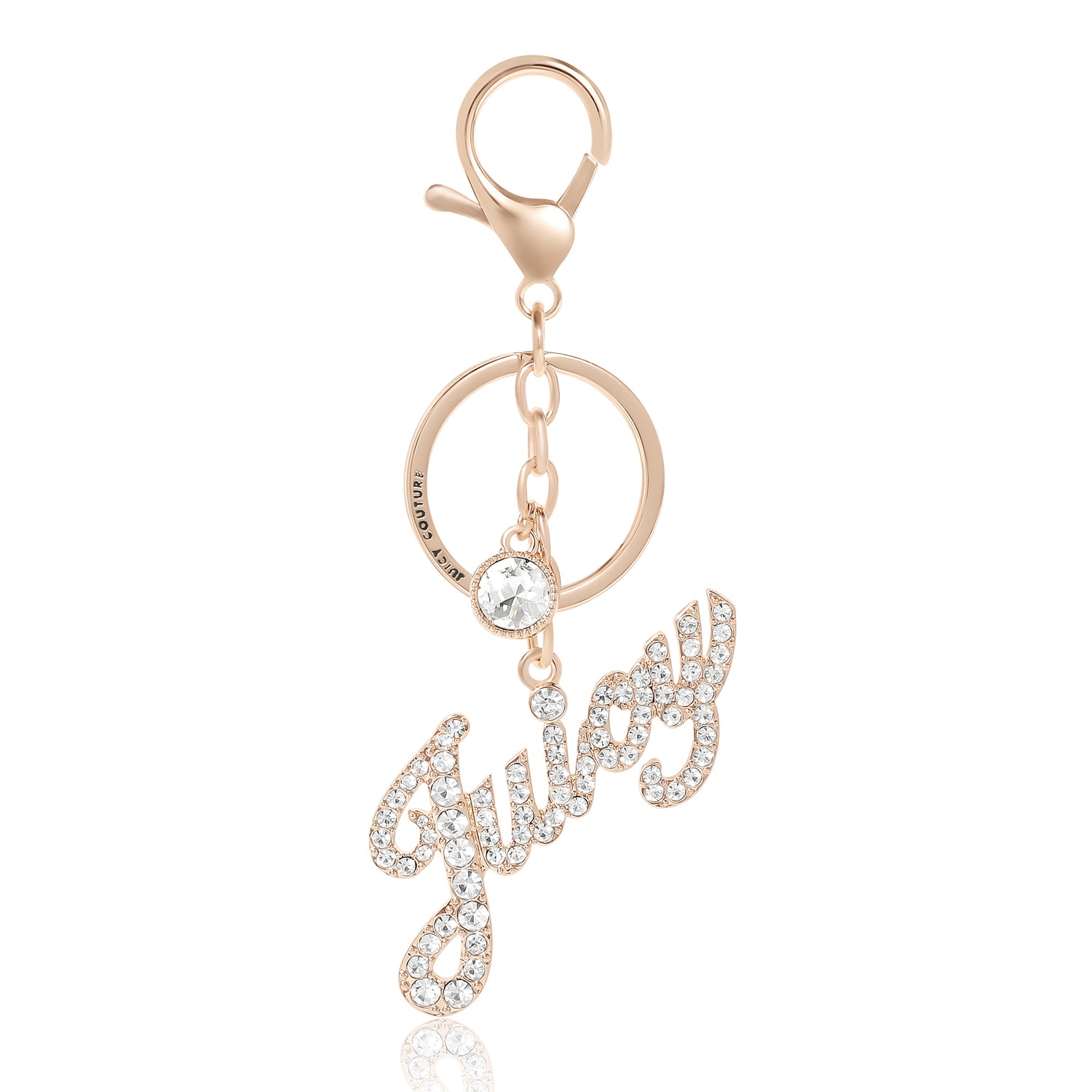 Juicy Couture Crystal Pave "Juicy" Script Keychain, Gold-Tone Bling Charm