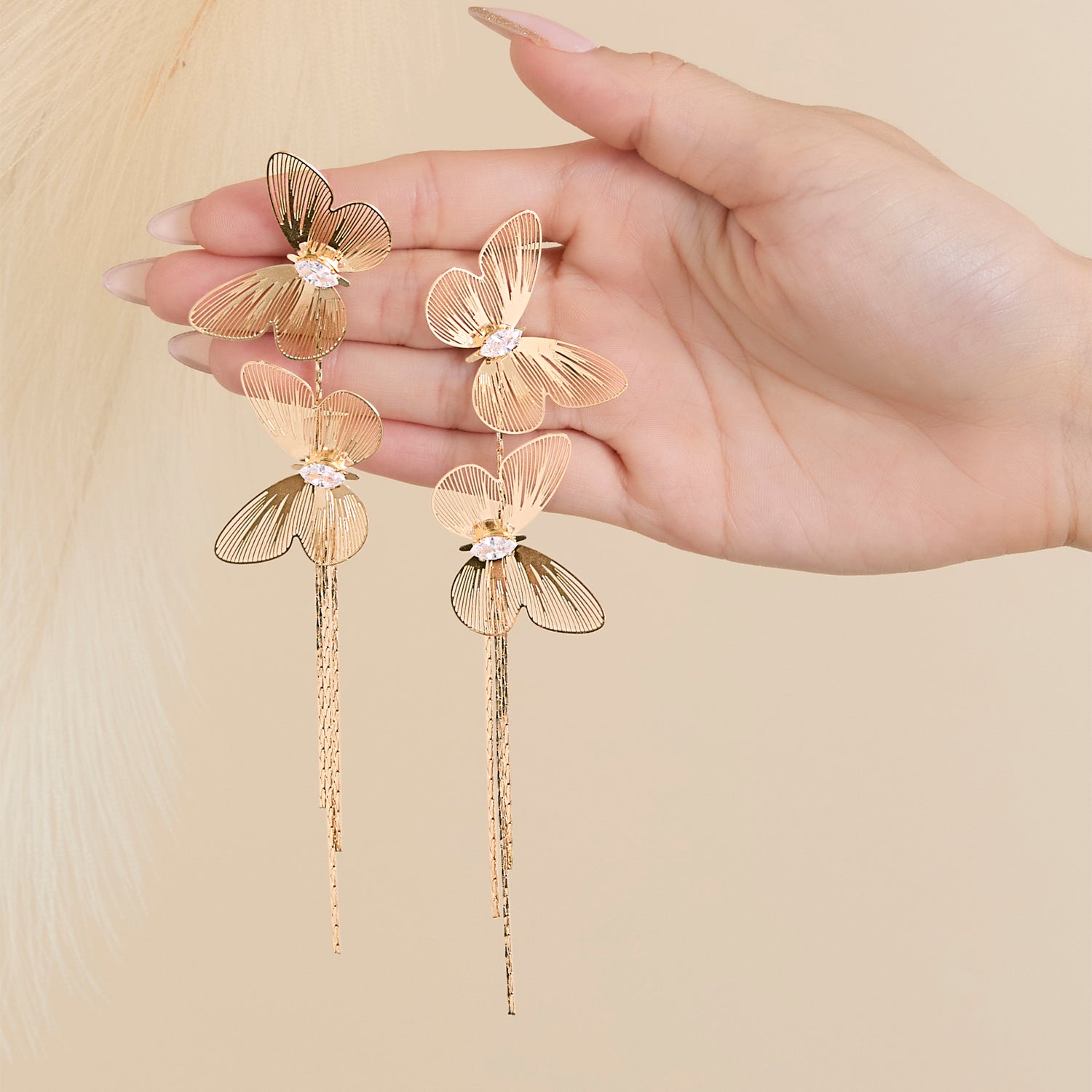JS Jessica Simpson Long Butterfly Drop Earrings in Shimmering Gold-Tone