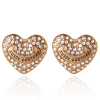 Juicy Couture Logo Heart Stud Earrings for Women with Clear Stones, Juicy Couture Earrings Gold Tone
