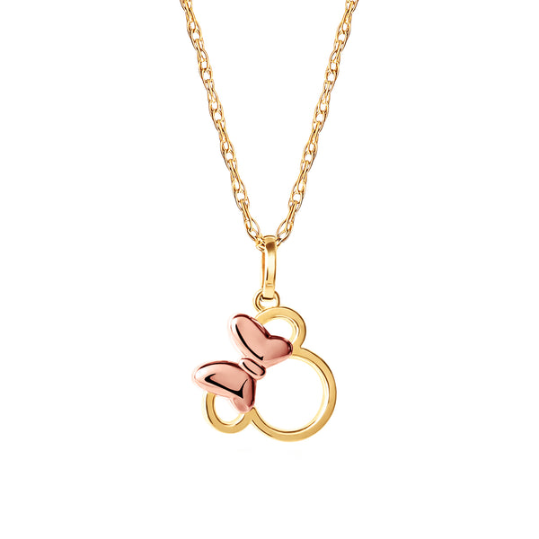 Disney Minnie Mouse 14K Gold Rose Gold Bow Necklace