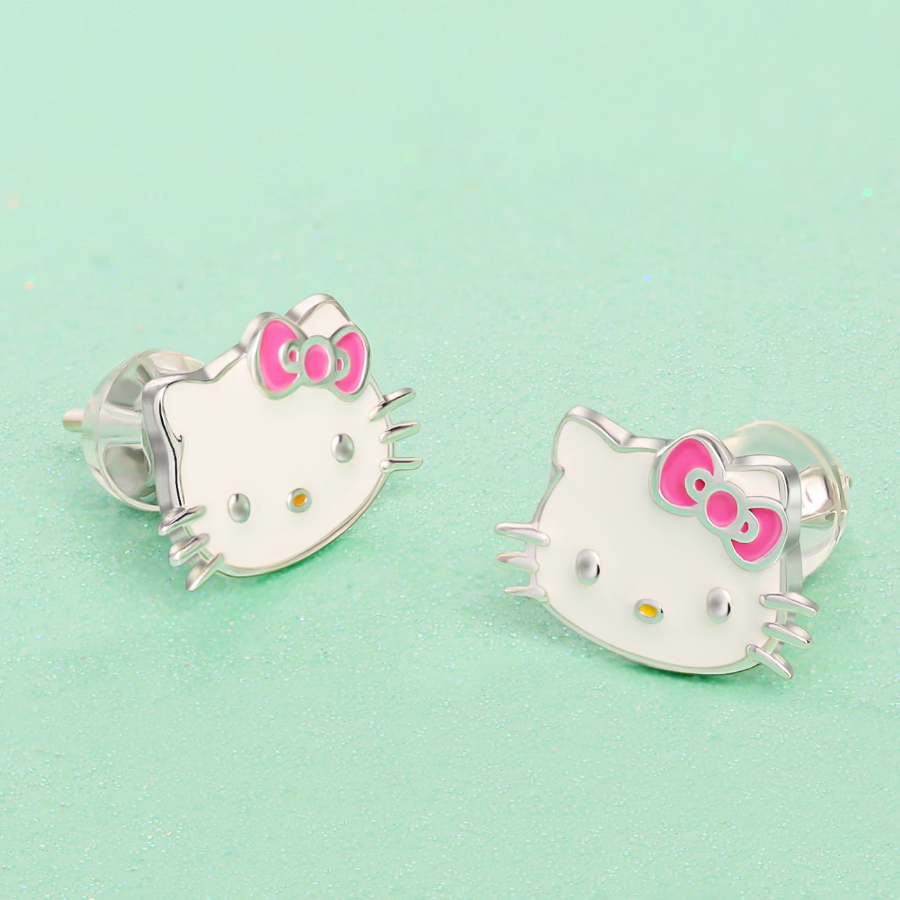 Hello Kitty Sterling Silver Enamel Stud Earrings