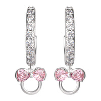 Disney Minnie Mouse Silver flash plated Pink Cubic Zirconia J Hoop Earrings