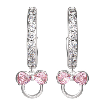 Disney Minnie Mouse Silver flash plated Pink Cubic Zirconia J Hoop Earrings