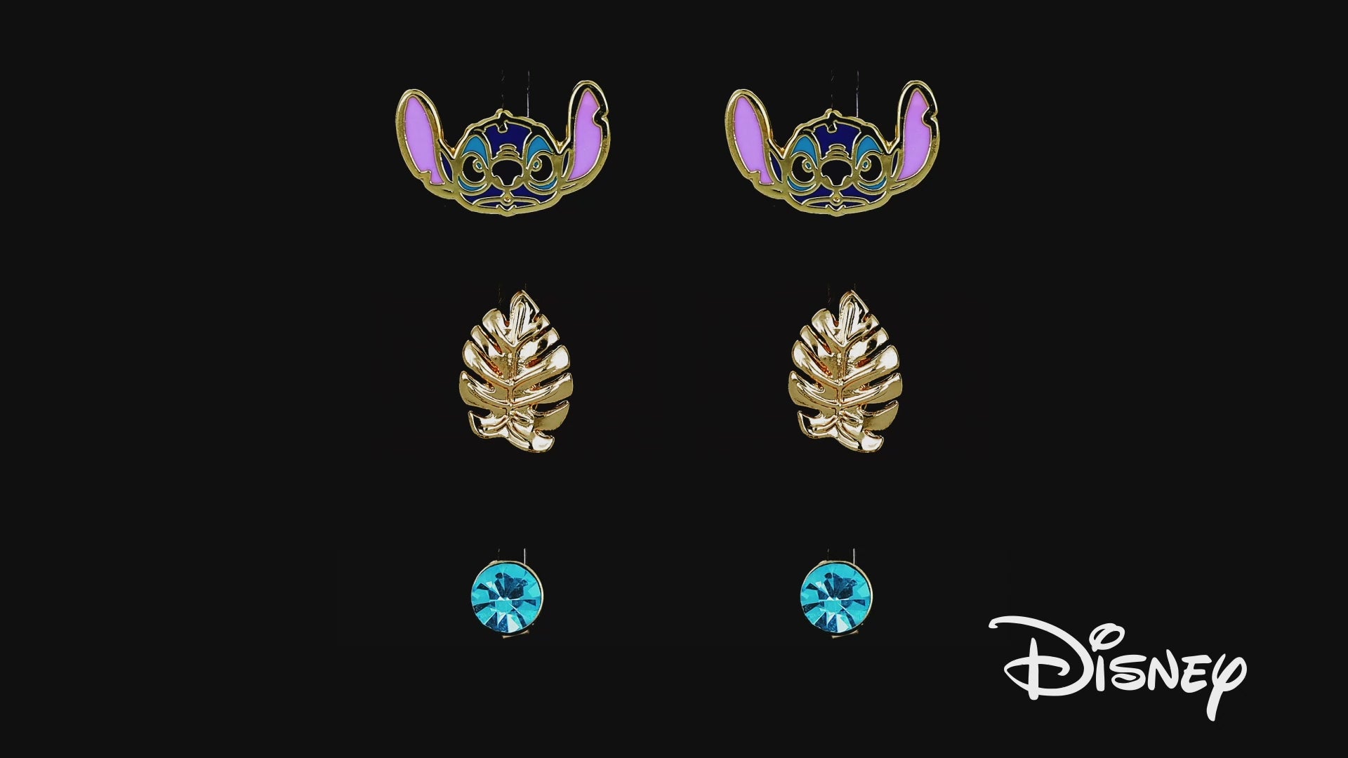 Disney Lilo and Stitch Gold flash plated 3 Piece Stud Set