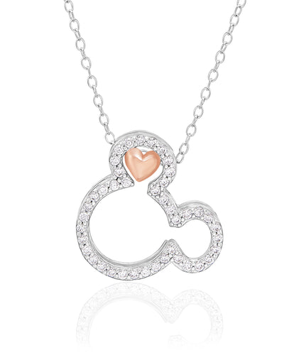 Disney Mickey Mouse Pink Heart Cubic Zirconia Pendant Necklace - Sallyrose