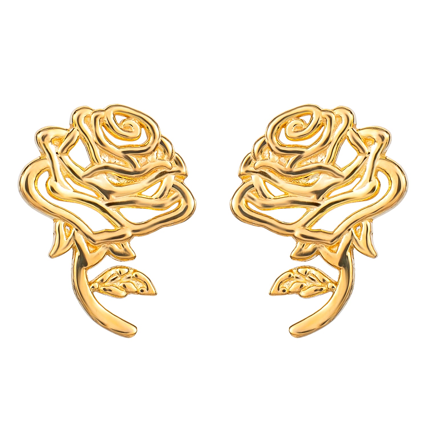 Disney Princess Beauty and the Beast 14K Gold Rose Outline Earrings - Sallyrose
