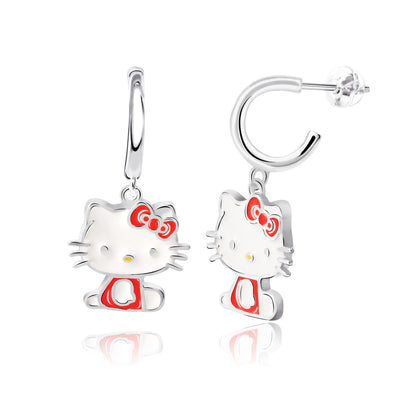 Hello Kitty Sterling Silver Hoop Charm Earrings