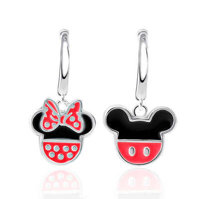 Disney Mickey and Minnie Mouse Mismatched Sterling Silver Hoop Charm Earrings