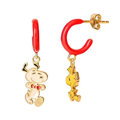 Peanuts Snoopy and Woodstock Sterling Silver Mismatched Enamel Earrings