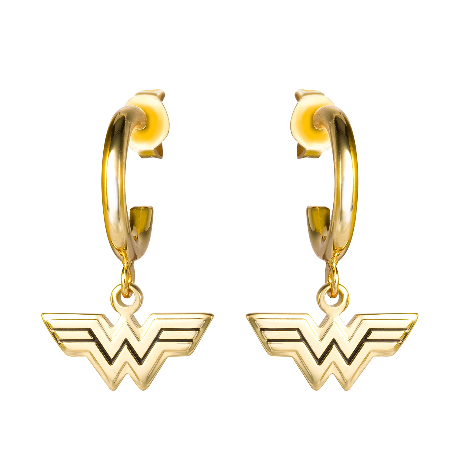 DC Comics Wonder Woman Logo Charm Hoop Dangle Earrings - Sallyrose